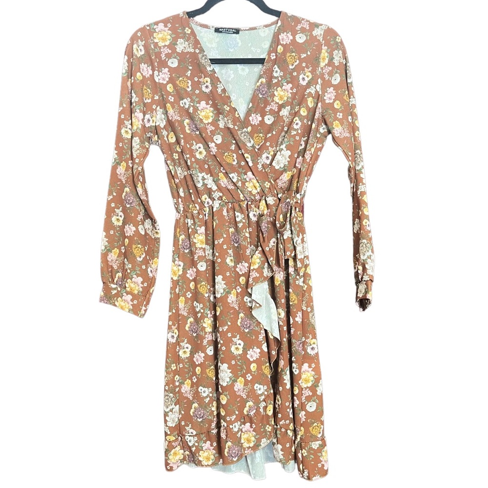 Auburn Floral Mini Long-sleeve Wrap Dress